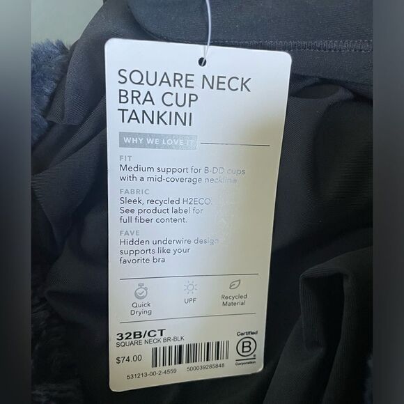 ATHLETA Square Neck Bra CupTankini Top, Black, Size 32B/C Tall NWT $74 531213 - Picture 7 of 12